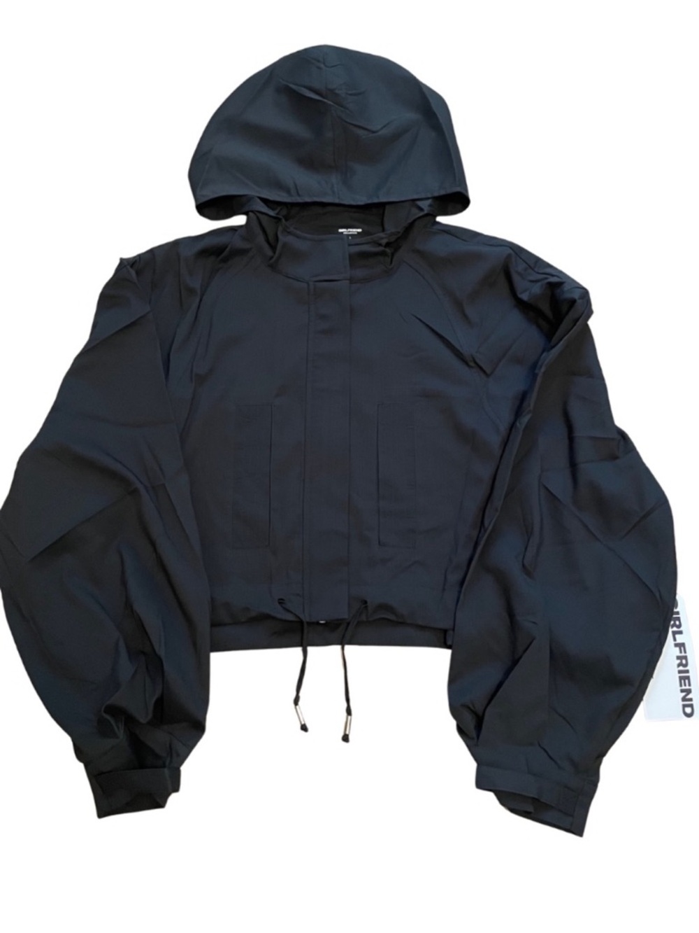 girlfriend collective Black Cropped
Hooded Bomber Jacket